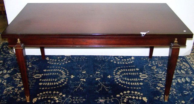 CONTEMPORARY DRAW LEAF DINING TABLE: Raised on square tapering legs, approximate height 30", width 66 1/2", depth 38".