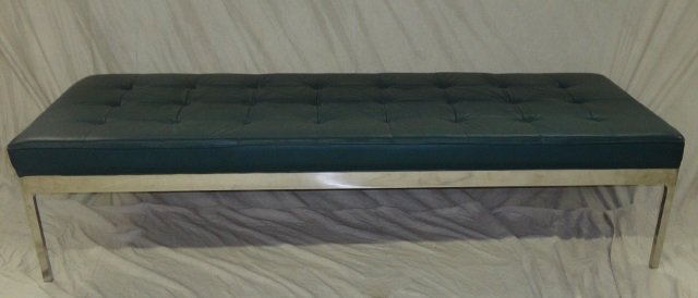 *ZOGRAPHO HALL BENCH: Having teal tufted upholstered seat and chrome base, marked on underside with Zographos label, approximate height 17 1/2", width 73 1/2", depth 29".