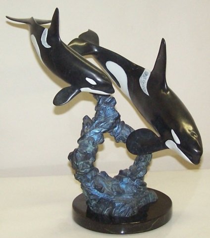 *WYLAND, ROBERT: "Orca Crossing", bronze sculpture, signed and numbered 114/350, approximate height 14 5/16".