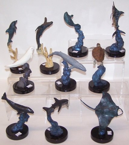 *WYLAND, ROBERT: Set of 10 bronze sculptures, all signed and numbered AP 7/98, comprising "Manta", approximate height 6 13/16", "Humpback Celebration", height 8 13/16", "Green Sea Turtle", height 6 5/8", "Great White 