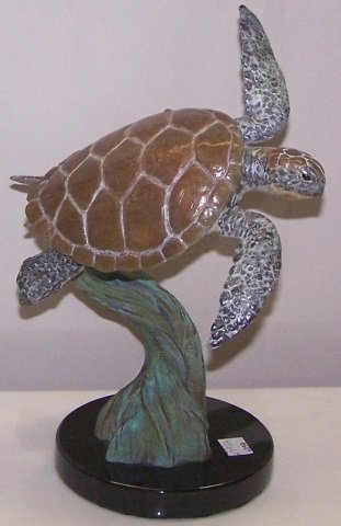 *WYLAND, ROBERT: Sea Turtle, bronze sculpture, signed and numbered 75/2000, approximate height 11 1/4".