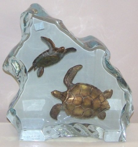*WYLAND, ROBERT: "Sea Turtles", lucite and pewter sculpture, signed and numbered AP 11/35, approximate height 12 1/2", width 12".