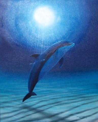*WYLAND, ROBERT: "Dolphin Water", framed oil on canvas, signed lower left, also signed, titled and dated 1995 verso, approximate sight 29 5/8" x 23 5/8", frame 41 7/8" x 35 7/8".