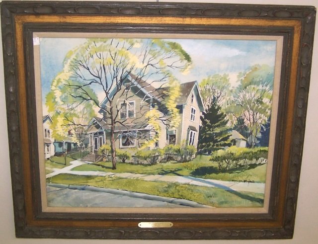 *FORD, RUTH VAN SICKLE: (1898-1980 American) "The Winckler Home, Aurora, Illinois", framed watercolor, signed lower right, approximate image size 22" x 28", frame 30" x 36".