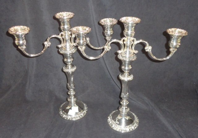 *PAIR OF GORHAM STERLING SILVER CANDELABRA: Fitted with 3 branches, approximate height 14". D3