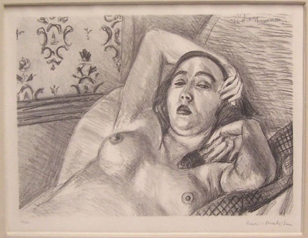 *MATISSE, HENRI: (1869-1954 French) "Le Repos du Modele", 1922 lithograph, Edmond Frapier, pub., edition 24/50, signed Henri Matisse (lower right) in pencil and plate signature upper right (reverse), approximate paper