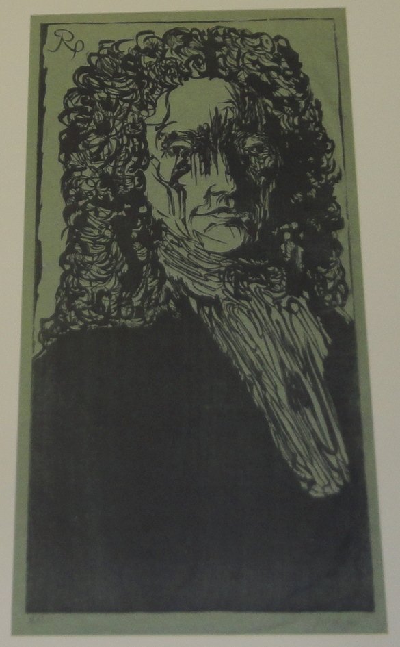 *BASKIN, LEONARD: (Born 1922 American) Portrait of musician, unframed wood cut on green paper, signed lower right, from artist proof edition, approximate image block size 26 1/4" x 14", total sheet 30" x 21 1/2". D3