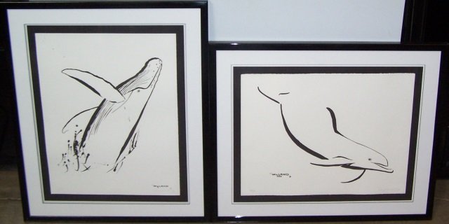 *WYLAND, ROBERT: Two framed lithographs, "Dolphin Down", signed and numbered 676/750, frame is 26" x 31 1/2" and "Breaching", signed and numbered 311/750, frame is 31 1/2" x 26 1/2".