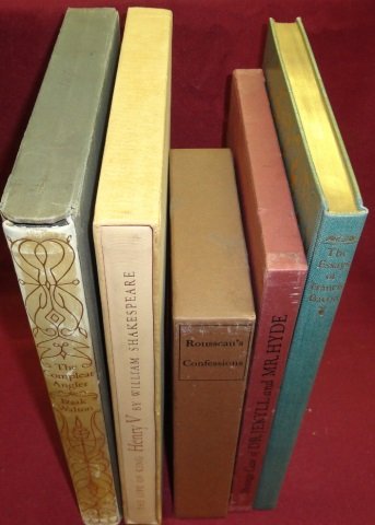 *5 BOOKS: Published by Limited Edition Club, New York, "The Confessions of Jean Jacques Rousseau" by Jean Jacques Rousseau (1955); "The Compleat Angler" by Izaak Walton (1948); "The Life of King Henry V" by Wil