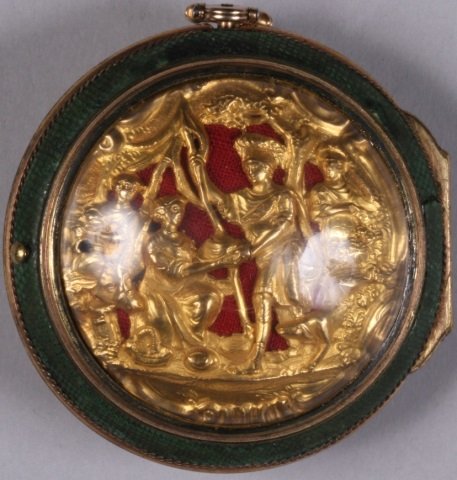 *THOMAS MILLER, LONDON POCKET WATCH: *THOMAS MILLER, LONDON POCKET WATCH| Having Fusee movement, key wound and set with Roman numeral markers on white finish dial, contained in a yellow gold open face case with double outer case having r