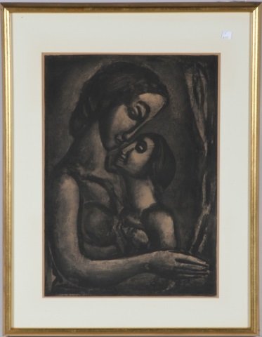 *ROUAULT, GEORGES: (1871-1958 French) Mother and child, possibly from Les Miserables series, framed heliogravure with etching, bears plate signature and 1923 date, approximate image of plate 22 1/2" x 16 1/8", frame 31"