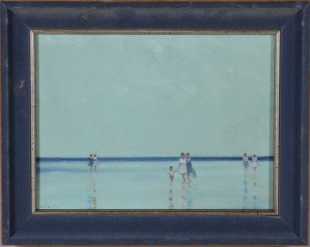 *GISSON, ANDRE: (1921-2007 American) Impressionist scene with figures on beach, framed oil on canvas, signed lower left, approximate image size 9" x 12", frame 12" x 15".