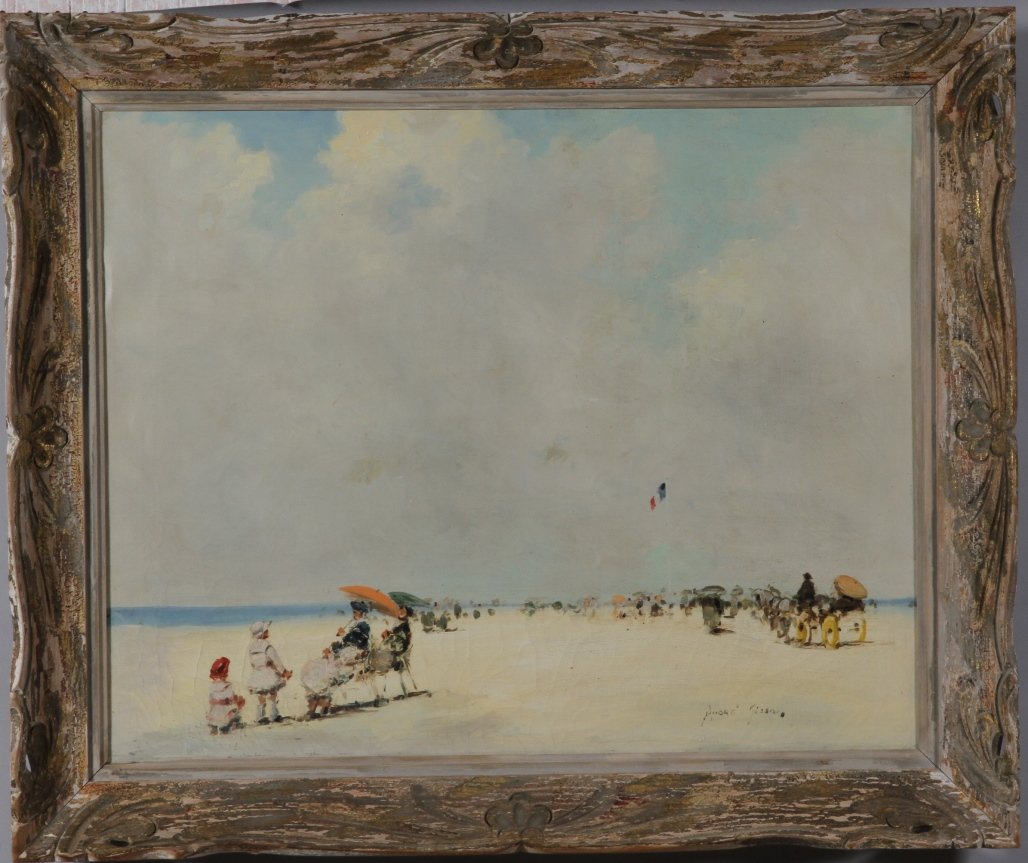 *GISSON, ANDRE: (1921-2007 American/French) French Impressionist beach scene with figures, framed oil on canvas, signed lower right, approximate image size 24" x 30", frame 30 1/2" x 36 1/2".