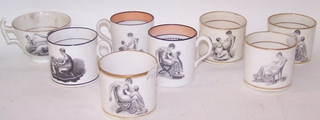 *8 EARLY ENGLISH PORCELAIN CUPS: All having portrait panels.