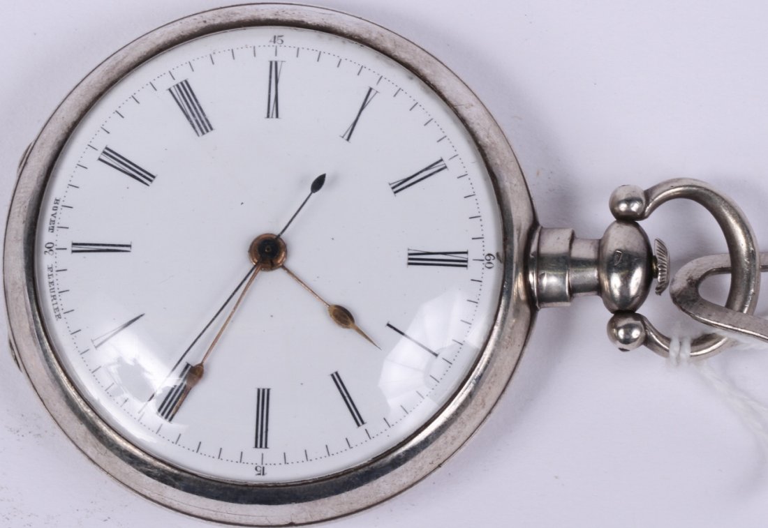 *BOVET FLEURIER POCKET WATCH: *BOVET FLEURIER POCKET WATCH| Having jeweled movement, key wound and set with Roman numeral markers on a white finish dial, contained in an engraved silver open face case, numbered 204, comes with key