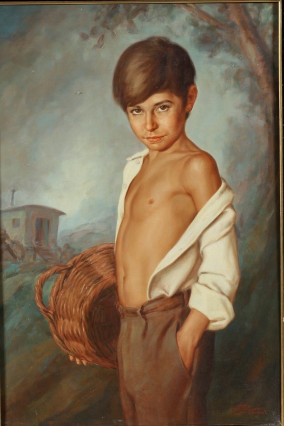 *FUENTES SALAMANCA, JOSE: (20th C. Spanish) Portrait of boy, framed oil on canvas, signed lower right, approximate image size 36" x 24", frame 46" x 32".