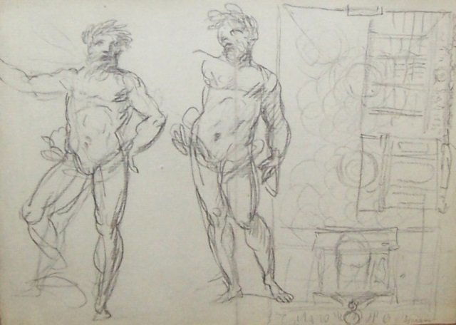 *CIPRIANI, GIOVANNI BATTISTA: (1727-1785 Italian) Figural study, framed pencil sketch, signed lower right, approximate image size 6" x 8", frame 10" x 12".