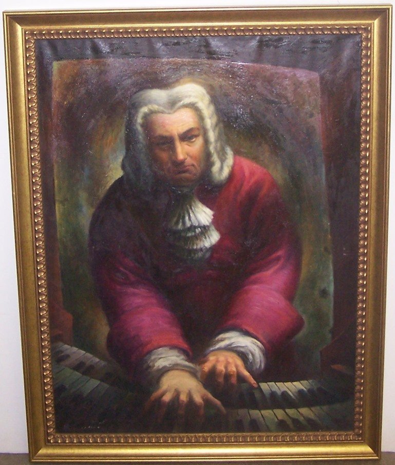 *ADDISON, ROBERT: (1924-1988 American) Musician at organ, framed oil on canvas, Originally purchased from the estate of Robert Addison.