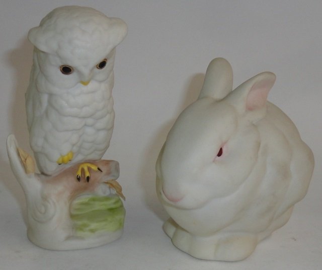 *2 CYBIS PORCELAIN FIGURES: Owl and rabbit, approximate height of tallest 4 1/4".
