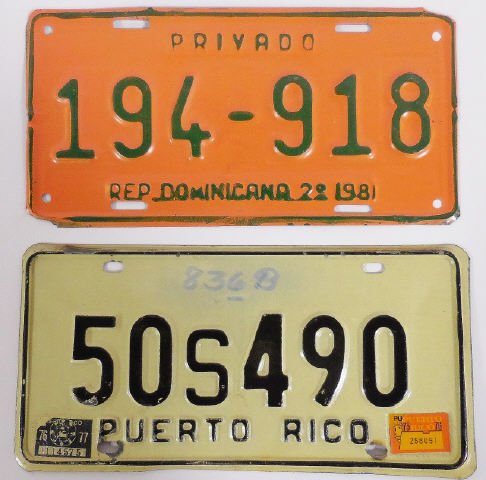*2 CARIBBEAN NATION LICENSE PLATES: Puerto Rico and 1981 Dominican Republic.