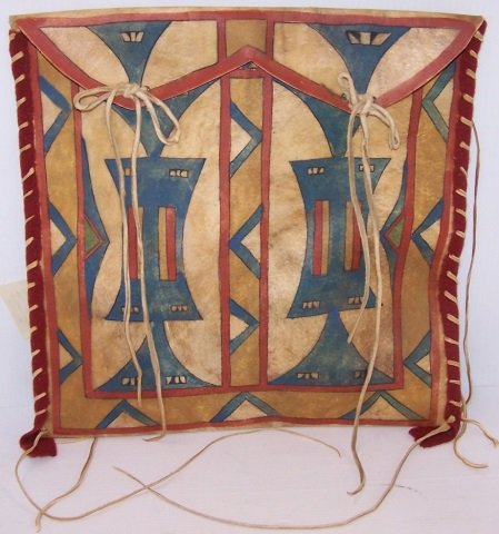 *RAWHIDE PAINTED PARFLECHE: With painted design, approximately 14 1/4" x 14 1/4".