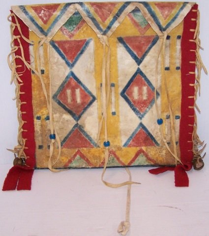 *RAWHIDE PAINTED PARFLECHE: With painted design, approximately 10" x 10 1/4".