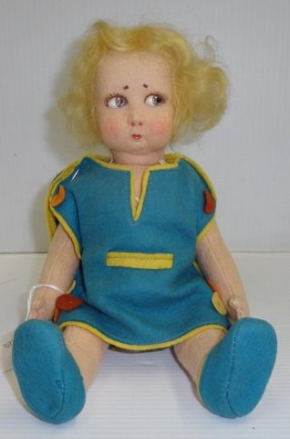 LENCI STYLE FELT DOLL: Having painted features, approximate height 9 1/2".