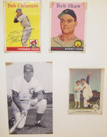 *COLLECTION OF BASEBALL AUTOGRAPHS: Including baseball cards signed by Roberto Clemente, Ted Williams, Bob Shaw; photos signed by Bobby Thompson, Solly Hemus, Bob Allison, George Altman, Harry Brecheen, Ted Kluszewski, Andy Pafko, Bob R