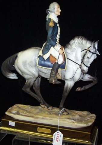 *ROYAL WORCESTER PORCELAIN FIGURE: "Washington", equestrian figure of George Washington, titled, modelled by Bernard Winskill, numbered 201 and dated 1975 on bottom, with fitted wooden base, approximate height with base 17 1/2".