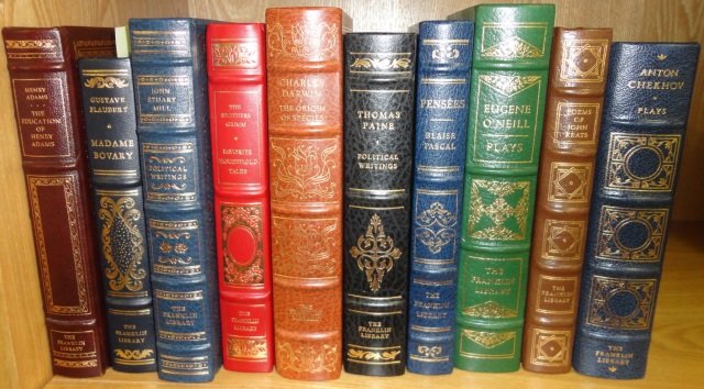 *10 FRANKLIN LIBRARY BOOKS: Leather bound, "Madame Bovary" by Gustav Flaubert, "Favorite Household Tales" by the Brothers Grimm, "Political Writings" by Thomas Paine, etc.