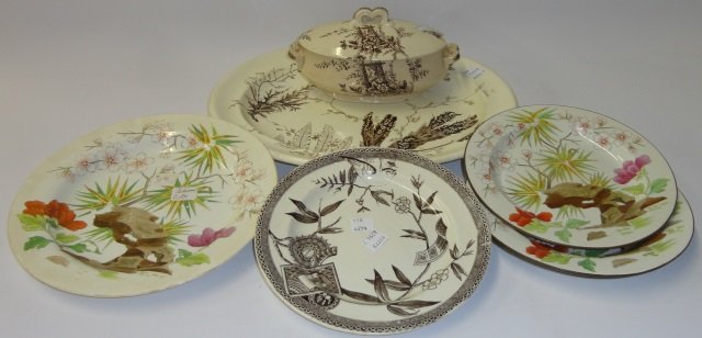 *GROUP OF 19TH C. DINNERWARE: Tureen, plates, platter.