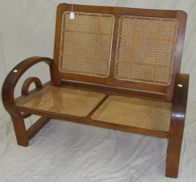 *MID-CENTURY MODERN STYLE SETTEE: Having bent wood arms, cane back and seat, approximate height 33 3/4", width 43", depth 27".
