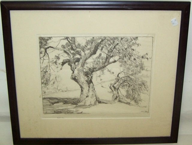 *HUTTY, ALFRED: (1877-1954 American) "Apple Tree", framed lithograph, signed in pencil lower right and titled lower left margin, approximate image size by sight 10" x 13", frame 18" x 21".