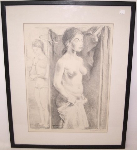 *SOYER, RAPHAEL: (1899-1987 American) Changing room, framed lithograph, signed lower right and numbered from edition of 100 impressions lower left, approximate image size by sight 18 1/2" x 13 3/4", frame 26 1/2" x 21