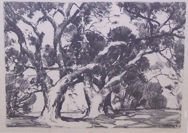 *HUTTY, ALFRED: (1877-1954 American) Landscape with trees, unframed lithograph, signed in pencil lower right, approximate image size 8" x 11", larger with margins.