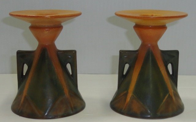 *PAIR OF ROSEVILLE ART POTTERY CANDLESTICKS (1 of 3)
