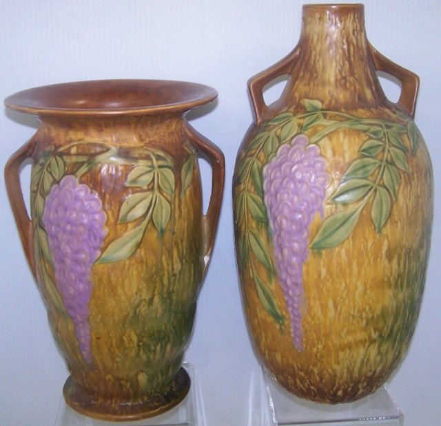 *2 LARGE ROSEVILLE ART POTTERY 2-HANDLED VASES (1 of 7)