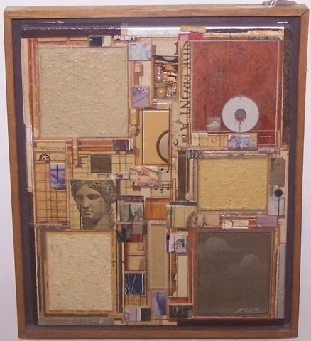 *SLATER, RODERICK: (Born 1937 American) "More Sand than Sky", acrylic paint on paper with ink and cloth mounted to board, signed lower right, approximate image size 12" x 10", frame 13" x 11".