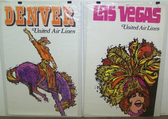 2 VINTAGE 1960S UNITED AIRLINES TRAVEL POSTERS (1 of 1)