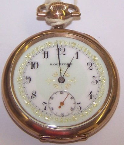 *ROCKFORD GOLD PLATED OPEN FACE POCKET WATCH (1 of 3)