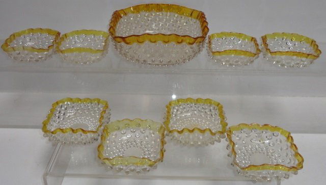 *9 PIECE AMBER AND CLEAR PATTERN GLASS BERRY SET (1 of 1)