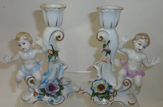PAIR OF GERMAN PORCELAIN FIGURAL CANDLEHOLDERS (1 of 3)