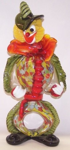 *MURANO ART GLASS FIGURE: Clown with orange, red and yellow bow tie, approximate height 14".