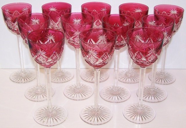 *SET OF 12 CRANBERRY TO CLEAR GLASS STEMS: Approximate height 7 1/2".
