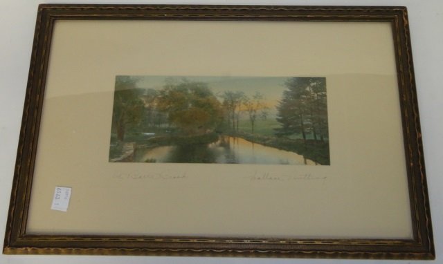 *NUTTING, WALLACE: "At Barre Brook", handpainted photograph, signed lower right, approximate image size 4" x 9 1/2".