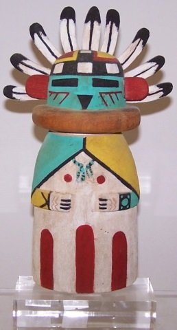 *MID-CENTURY CRADLE DOLL: "Nakiachop, Akush, Silent, Warrior/Ladder Dancer", approximate height 9 1/4", width 5 5/8", depth 3" (mounted).