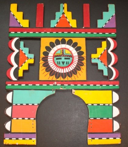 *HOPI TABLITA: Tawa Sun Kachina on front and butterfly on back, approximate height 16 1/4", width 12 3/4", depth 3/4".