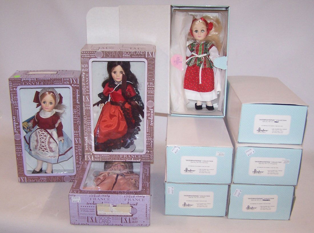 *9 DOLLS: 6 Effanbee from International Collection and 3 from The Wonderful World of Effanbee Dolls.
