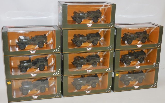*10 UT MODELS DIECAST WILLYS ARMY JEEPS: 1:18 scale, in original boxes.