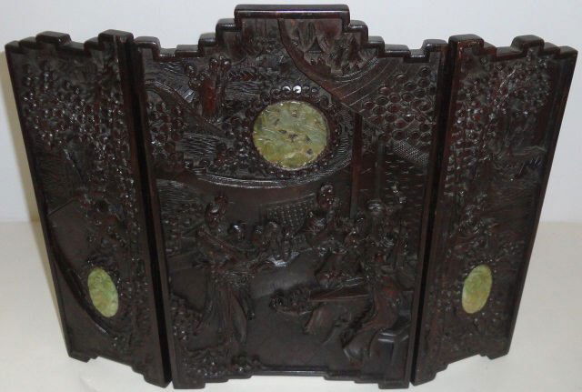 ORIENTAL CARVED WOOD TABLE SCREEN (1 of 3)